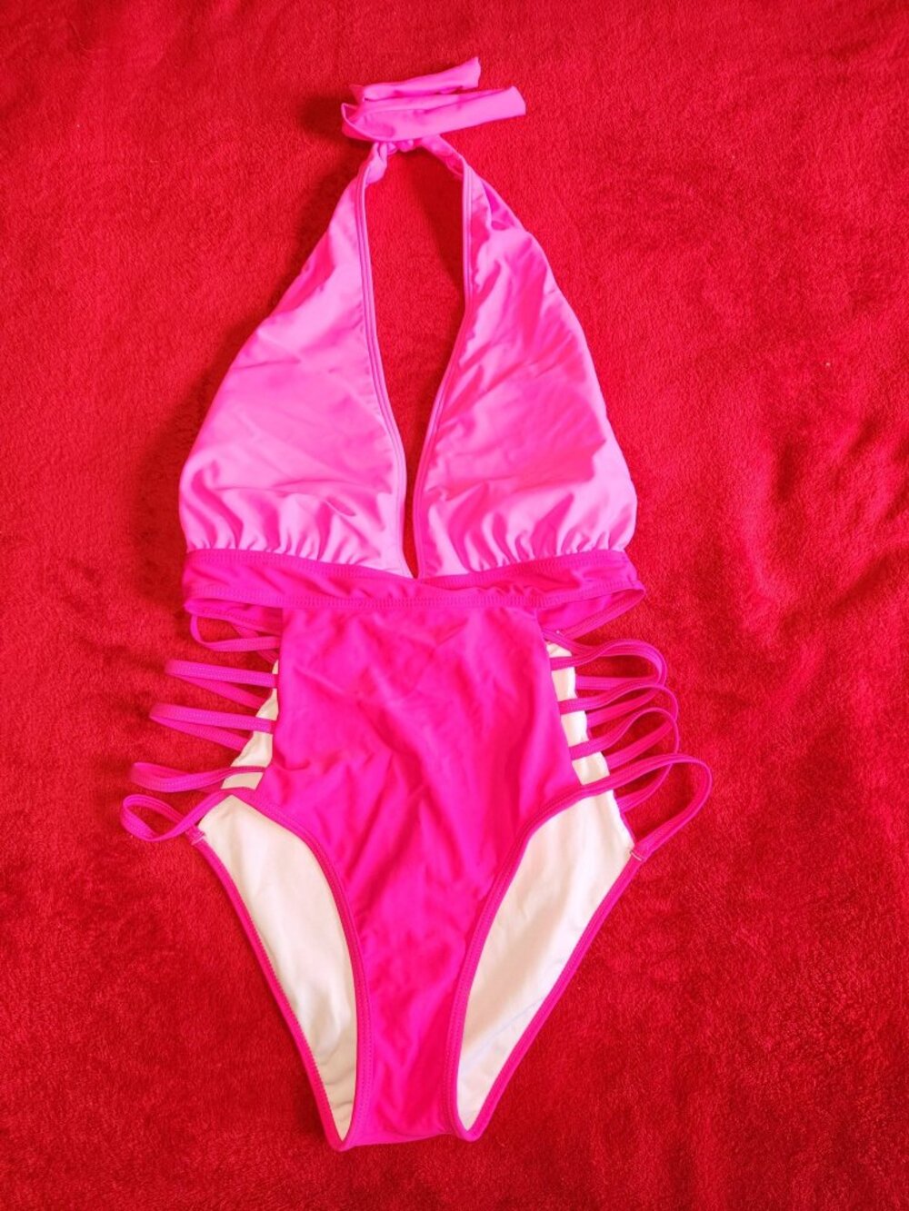 M Women's 1pc Bathing SEXY Pink Swimwear Beach Open Sides Pool Swimming